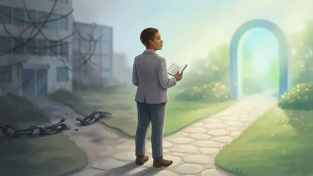 Employee choosing a clear and safe path away from a toxic workplace environment